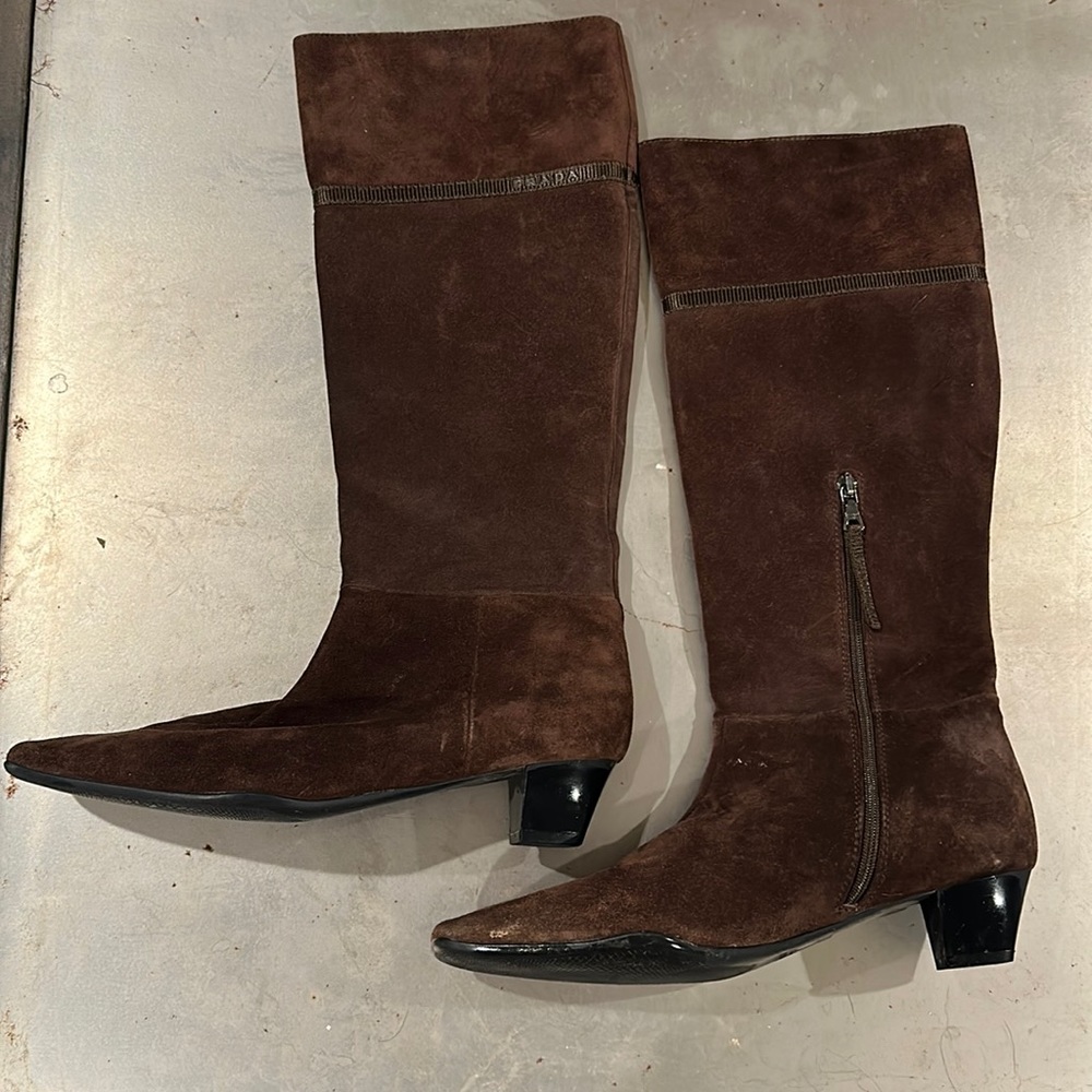 Prada Suede Square-Toe Boots